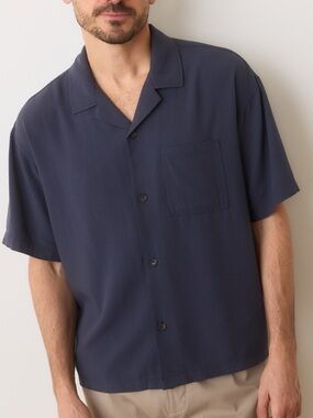 Marine Layer Boxy Resort Shirt Men's Short-Sleeve Camp Shirt in Navy